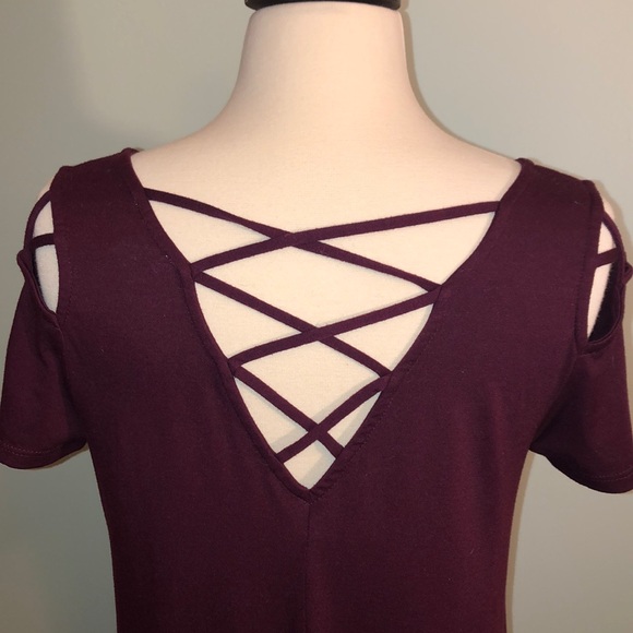 Plum/Wine Dress with Criss-Cross Detail - Picture 7 of 8